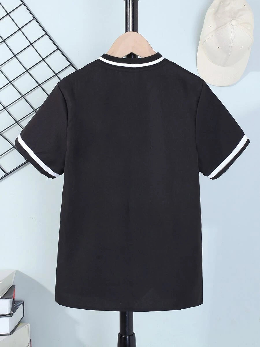 SHEIN Tween Boy Letter Graphic Baseball Collar Shirt