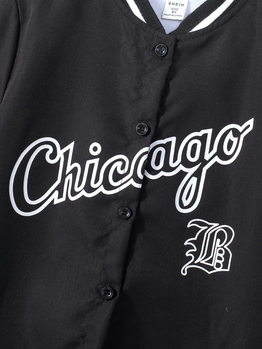 SHEIN Tween Boy Letter Graphic Baseball Collar Shirt