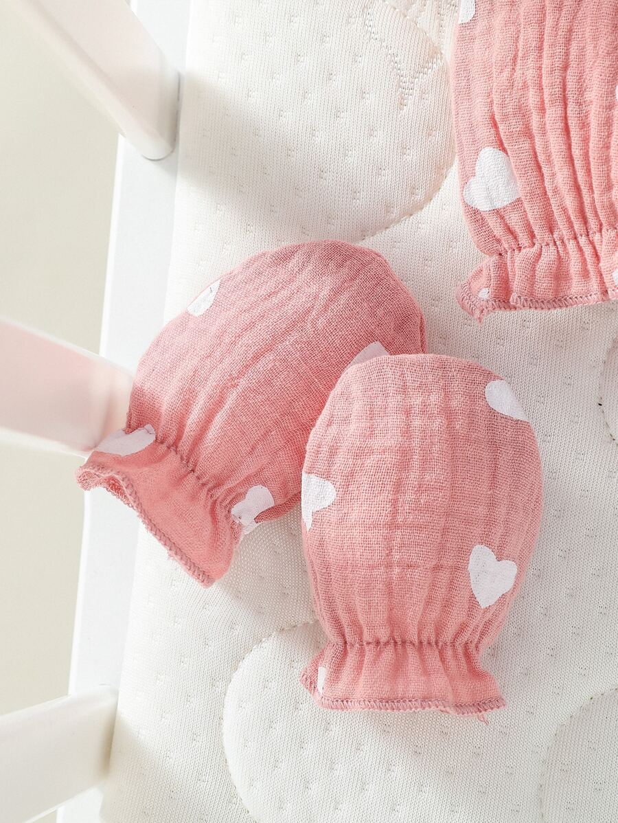 4pcs Baby Girl Heart Romper Bib Gloves & Headband