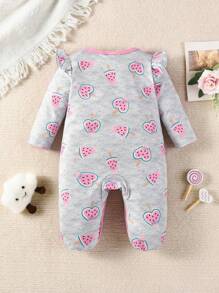 Baby Girl Ruffle Footed Jumpsuit – Bow & Cartoon Print