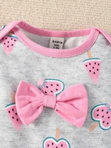 Baby Girl Ruffle Footed Jumpsuit – Bow & Cartoon Print