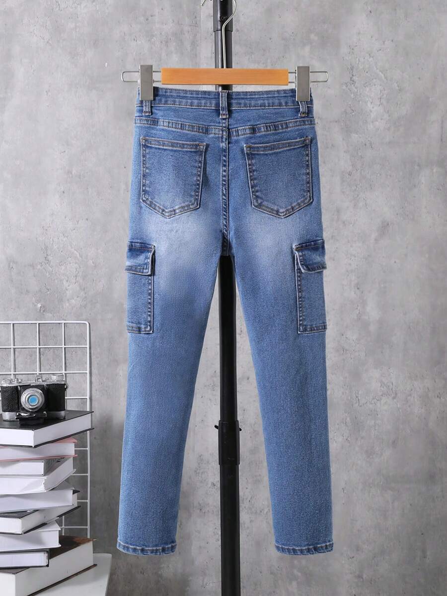 SHEIN Tween Boy Flap Pocket Side Cargo Jeans