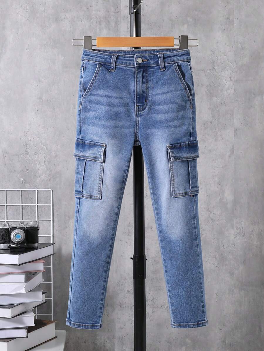 SHEIN Tween Boy Flap Pocket Side Cargo Jeans