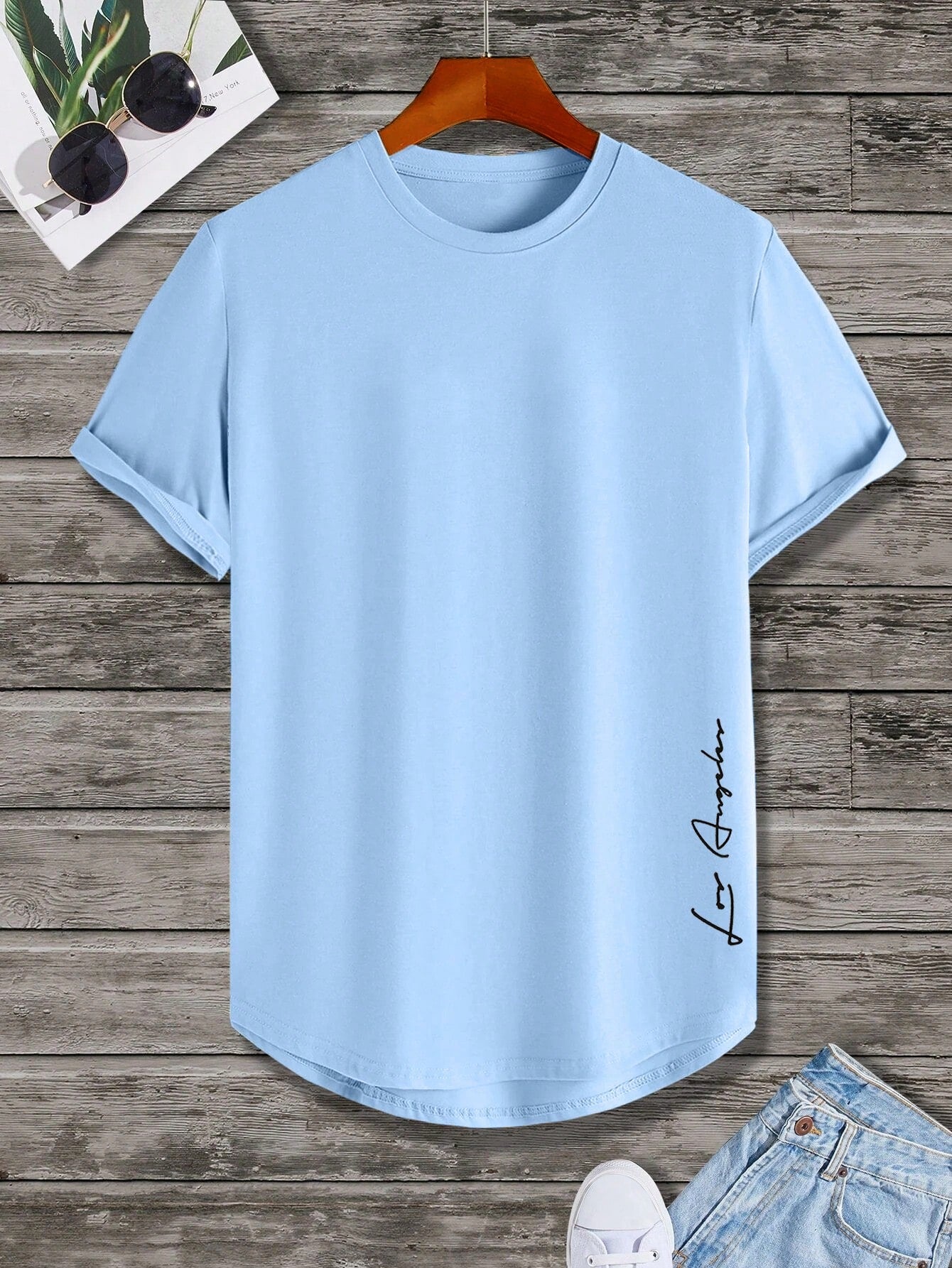 Manfinity Homme Men’s Letter Graphic Curved Hem Tee