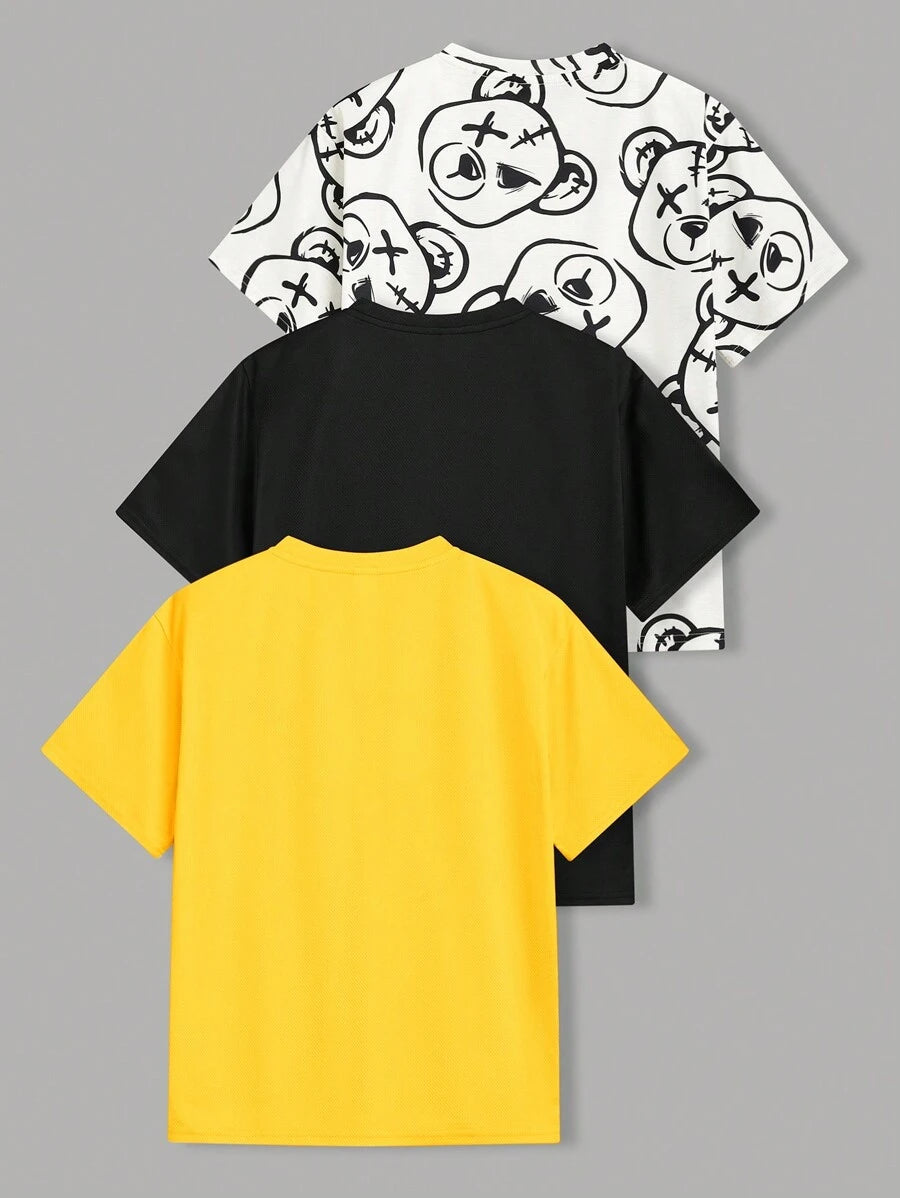 SHEIN 3pcs/Set Tween Boys' Bear Pattern T-Shirt