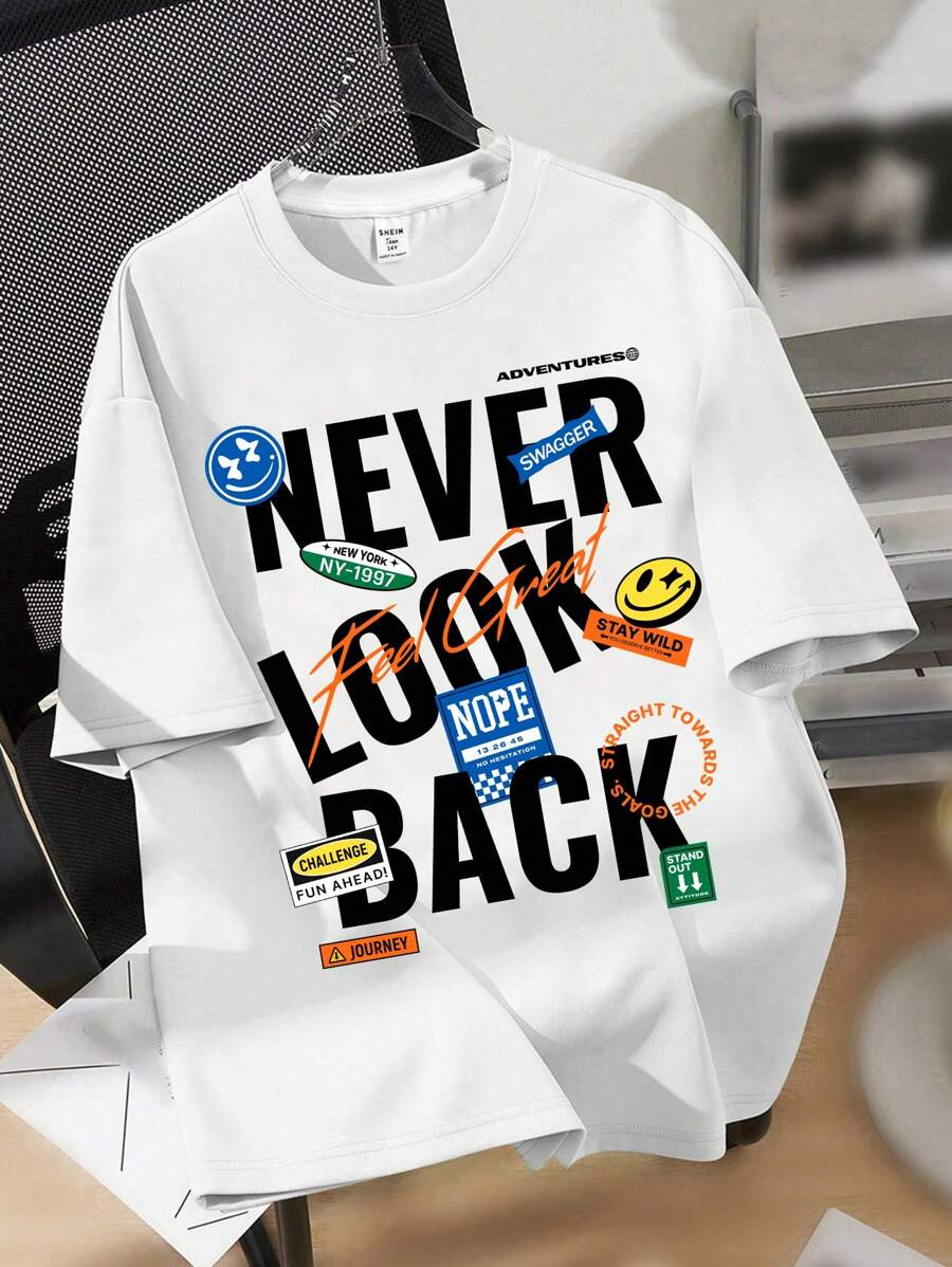 SHEIN Tween Boys' Casual English Pattern T-Shirt