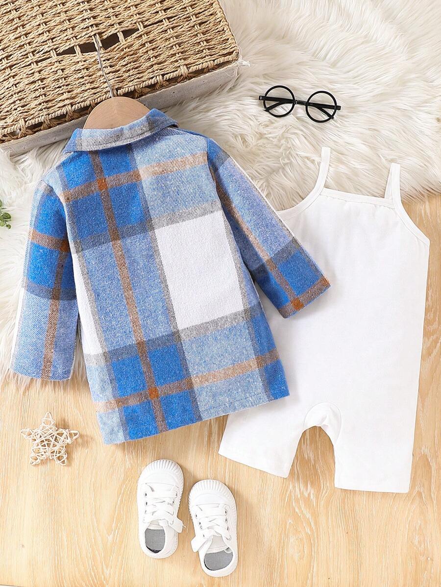 Baby Girl Plaid Jacket & Shorts Jumpsuit Set