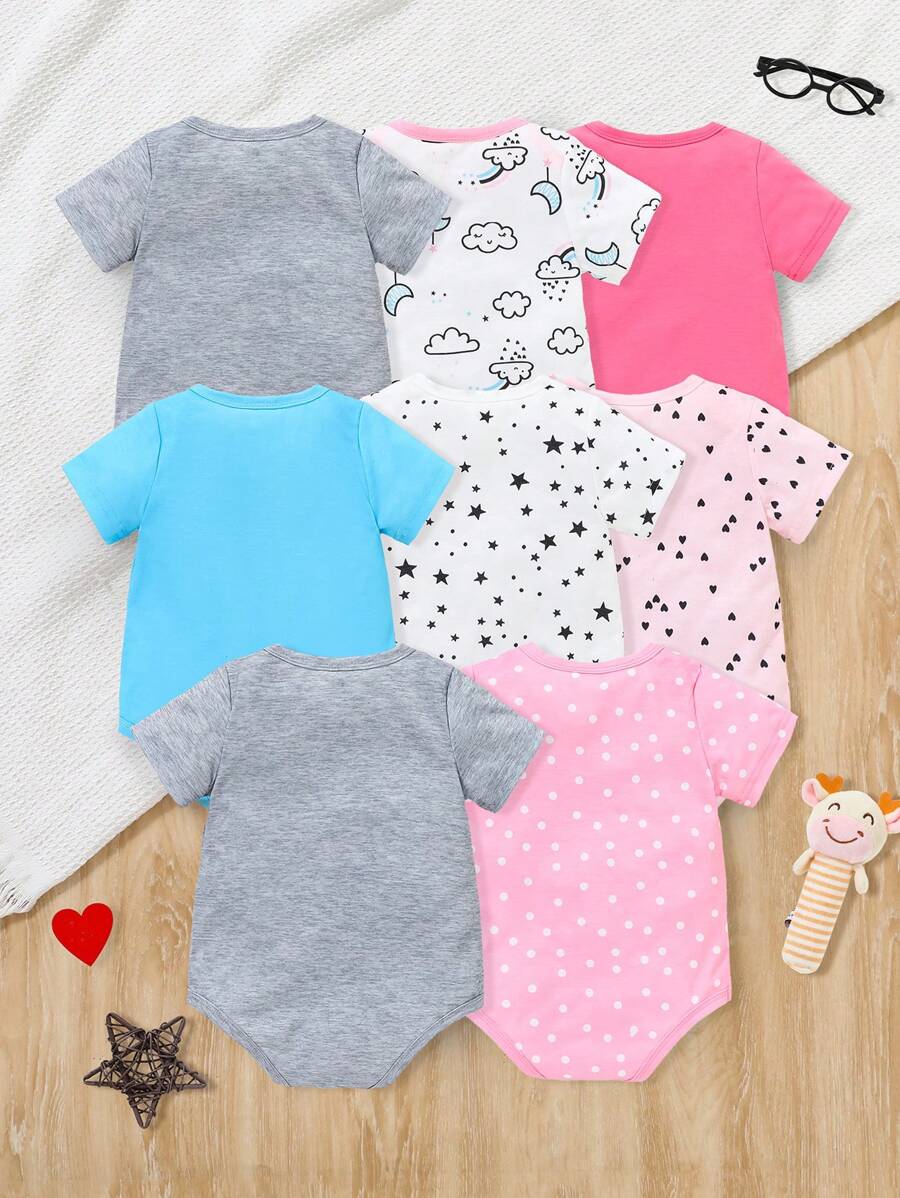 8pcs Baby Girl Cloud & Star Print Romper Set