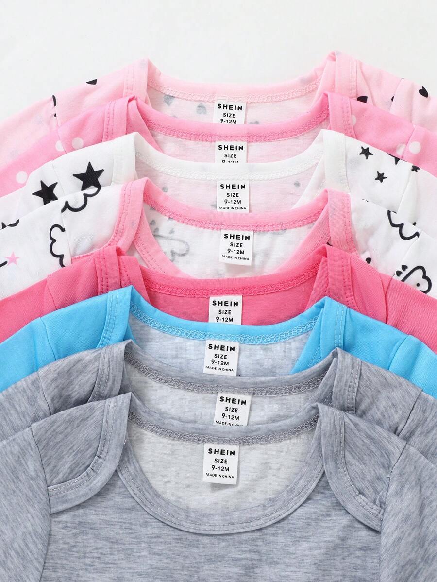 8pcs Baby Girl Cloud & Star Print Romper Set