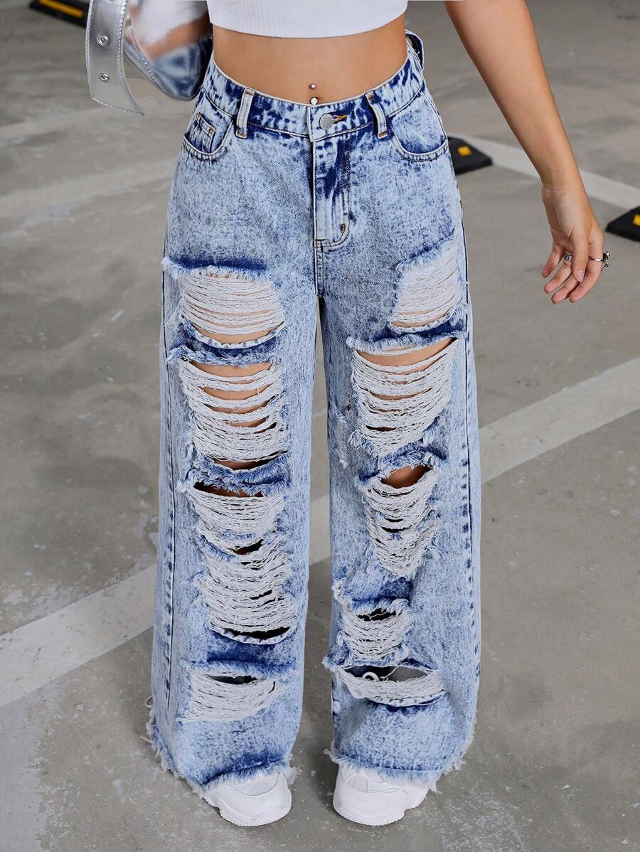 SHEIN Teen Girls Y2K Vintage Wide Leg Jeans