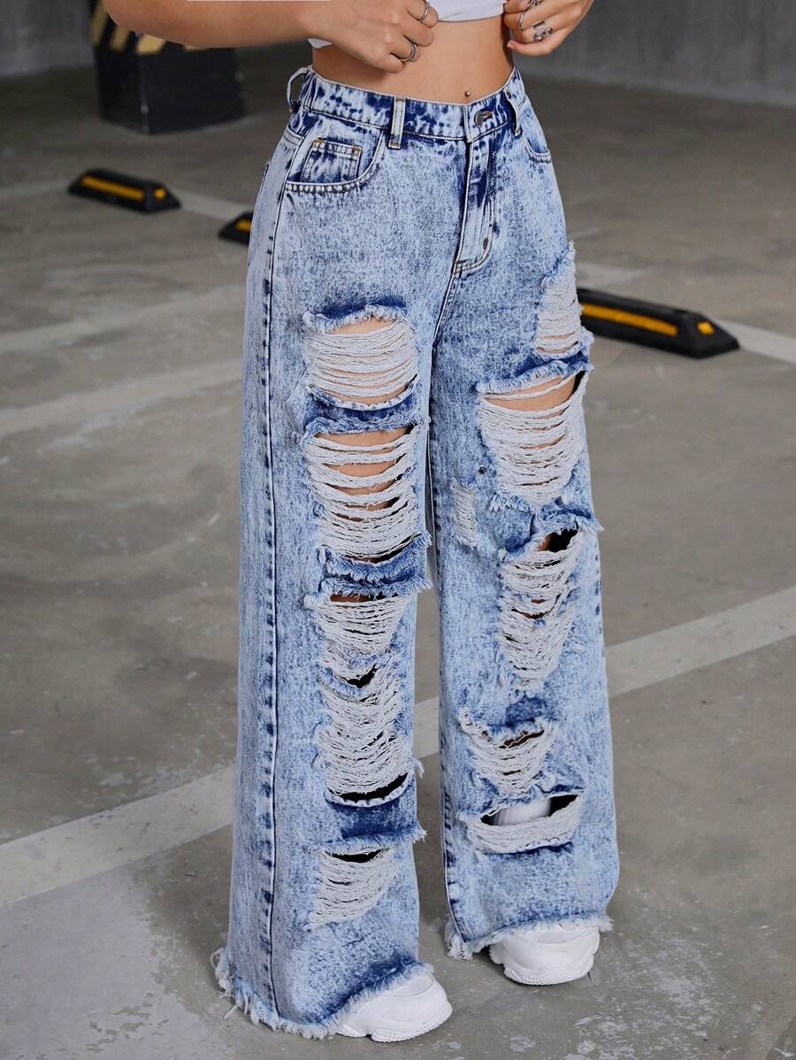SHEIN Teen Girls Y2K Vintage Wide Leg Jeans
