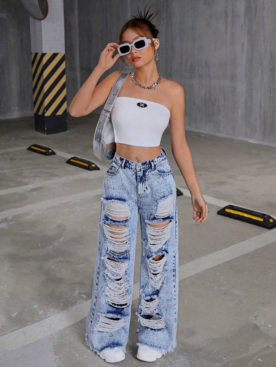 SHEIN Teen Girls Y2K Vintage Wide Leg Jeans