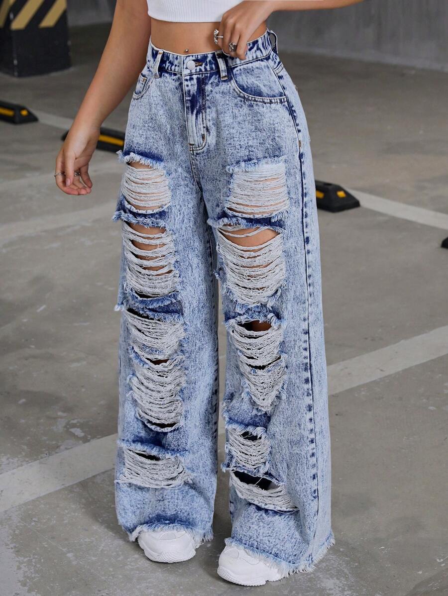SHEIN Teen Girls Y2K Vintage Wide Leg Jeans