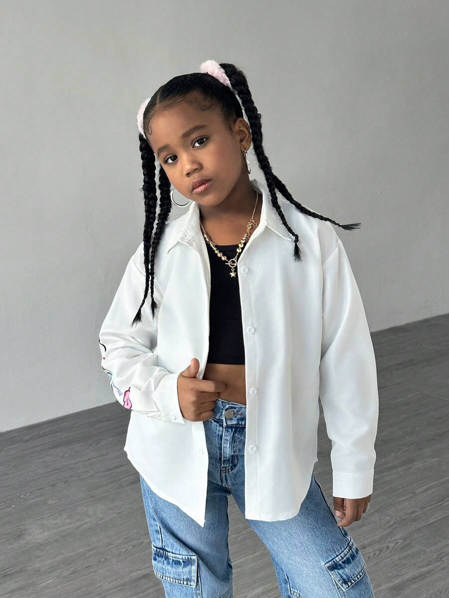 Tween Girls Oversized Graffiti Bear Print Shirt