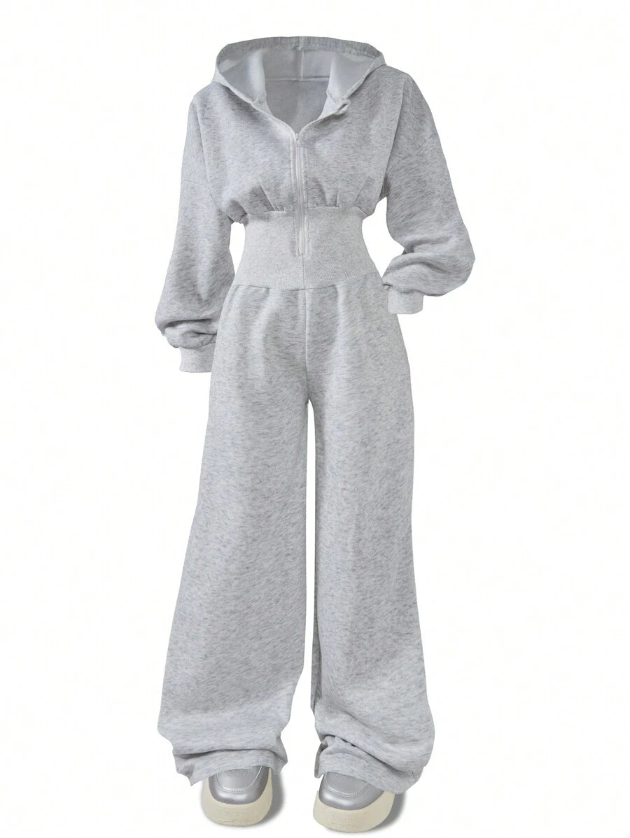 SHEIN Tween Girls Hooded Zip-Up Thermal Pants Jumpsuit
