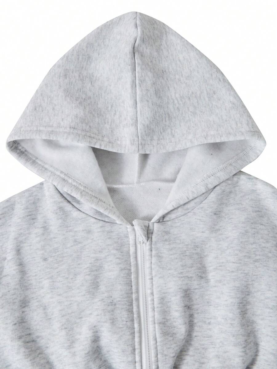 SHEIN Tween Girls Hooded Zip-Up Thermal Pants Jumpsuit