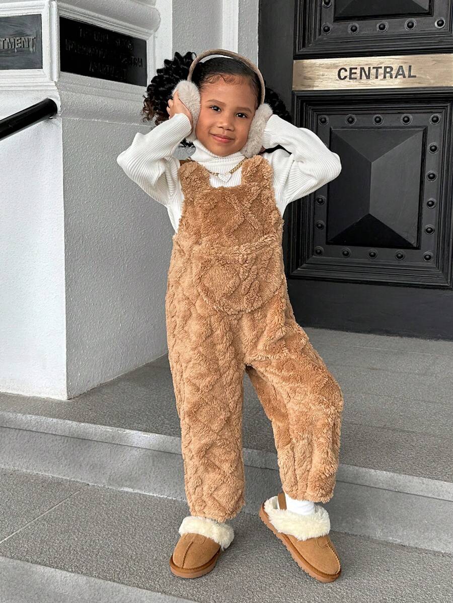 SHEIN SLAYR KIDS Girls Reversible Plush Fleece Jumpsuit