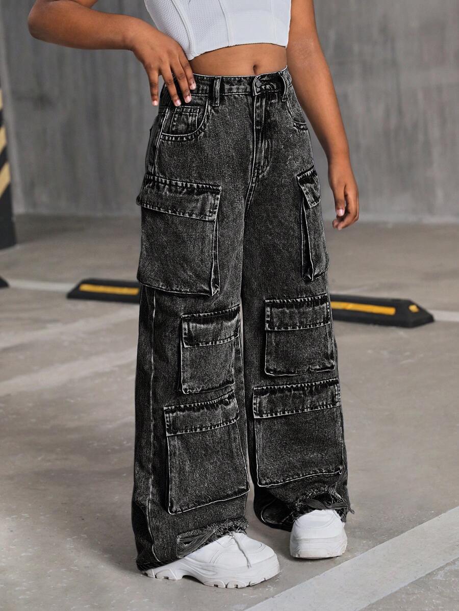 SHEIN Tween Girls' Y2K Fashion Cargo Jeans