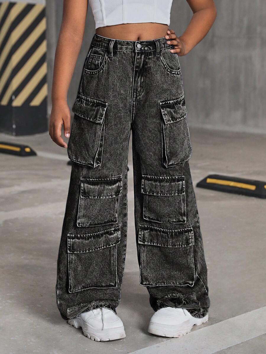 SHEIN Tween Girls' Y2K Fashion Cargo Jeans