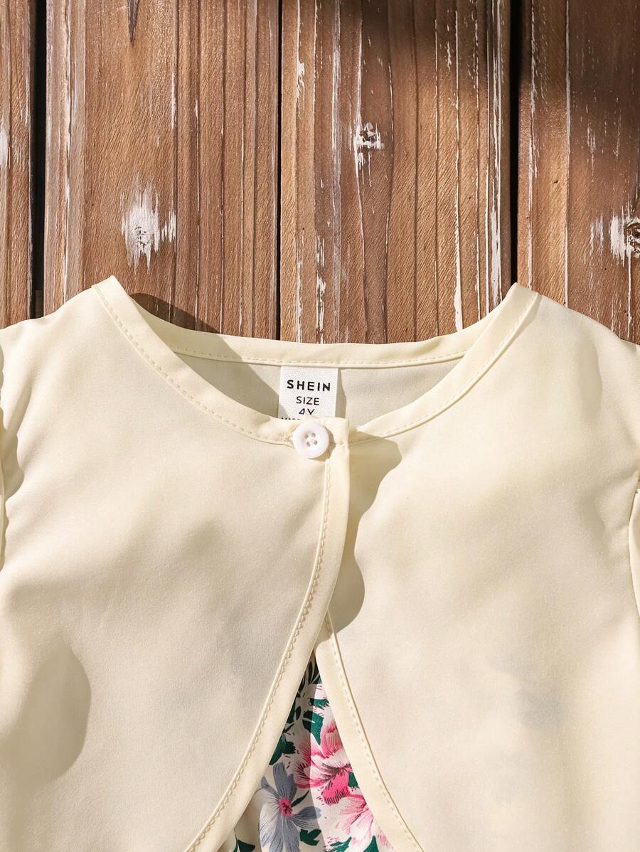 SHEIN Vintaside Kids Girls Puff Sleeve Top & Jumpsuit