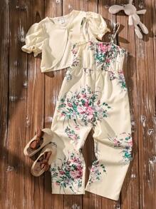 SHEIN Vintaside Kids Girls Puff Sleeve Top & Jumpsuit