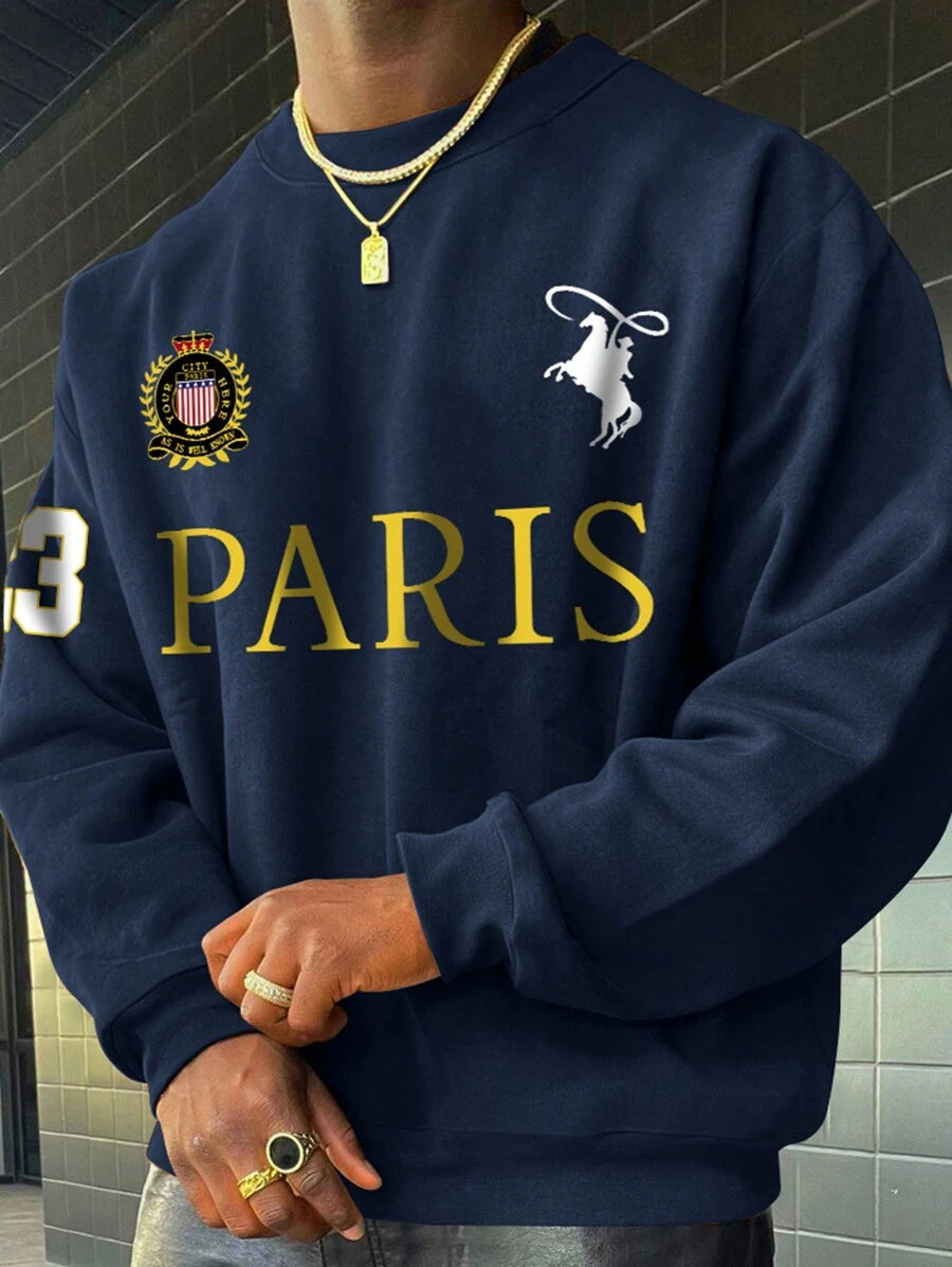 Men’s Paris Badge Print Crew Neck Sweatshirt