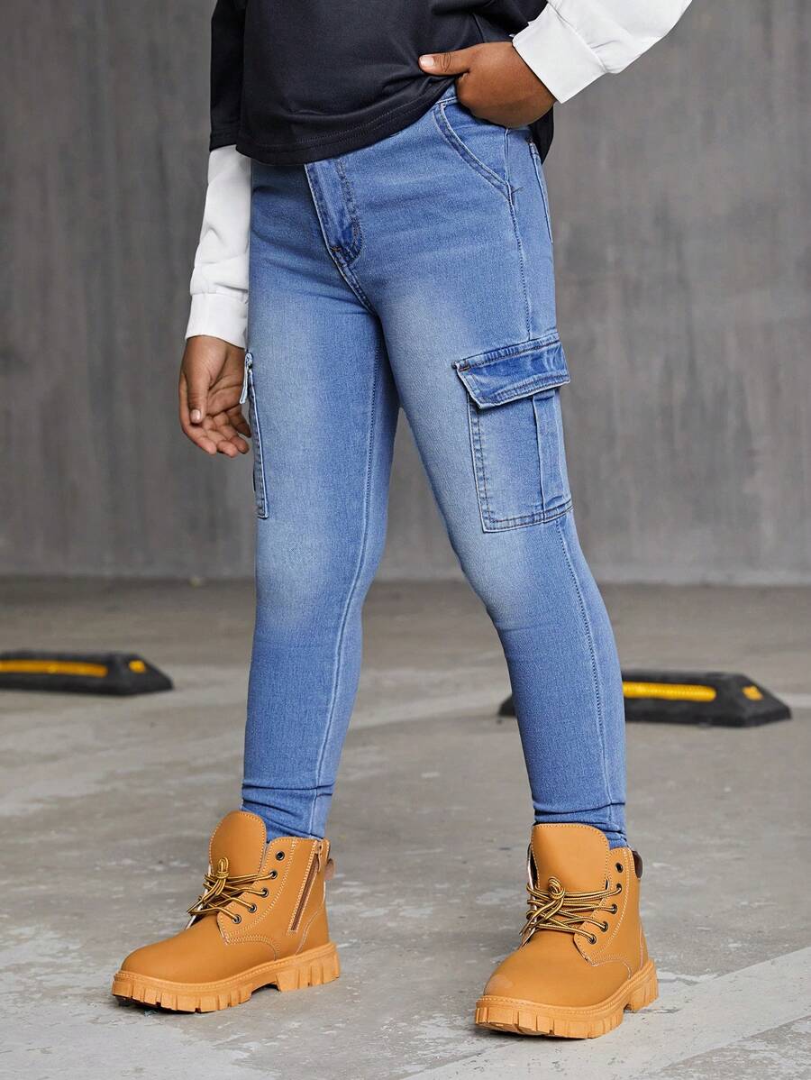 SHEIN Tween Boy Flap Pocket Side Cargo Jeans