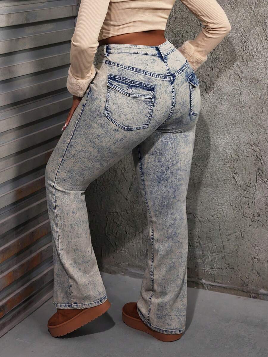 Dripcurv Plus Size Sexy Low Waist Skinny Flare Jeans – Blue Denim for Women’s Fall Fashion