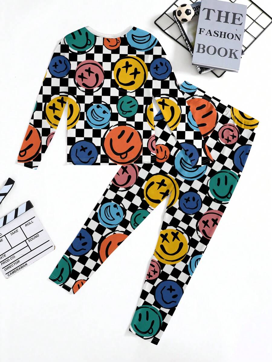 Tween Boys’ Casual Face Print Long Sleeve Loungewear Set
