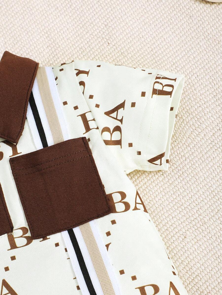 Toddler Boys Letter Print Patchwork Jumpsuit