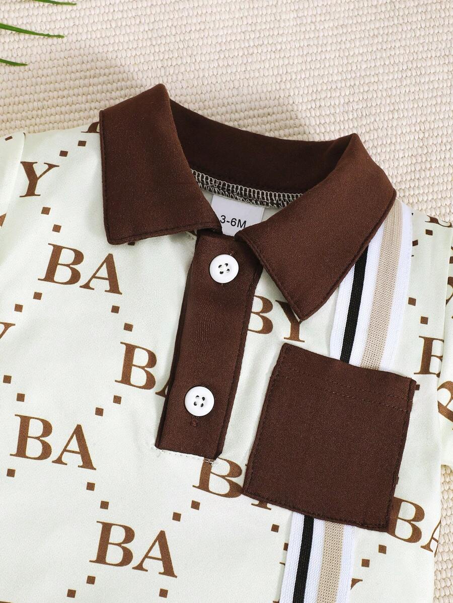 Toddler Boys Letter Print Patchwork Jumpsuit