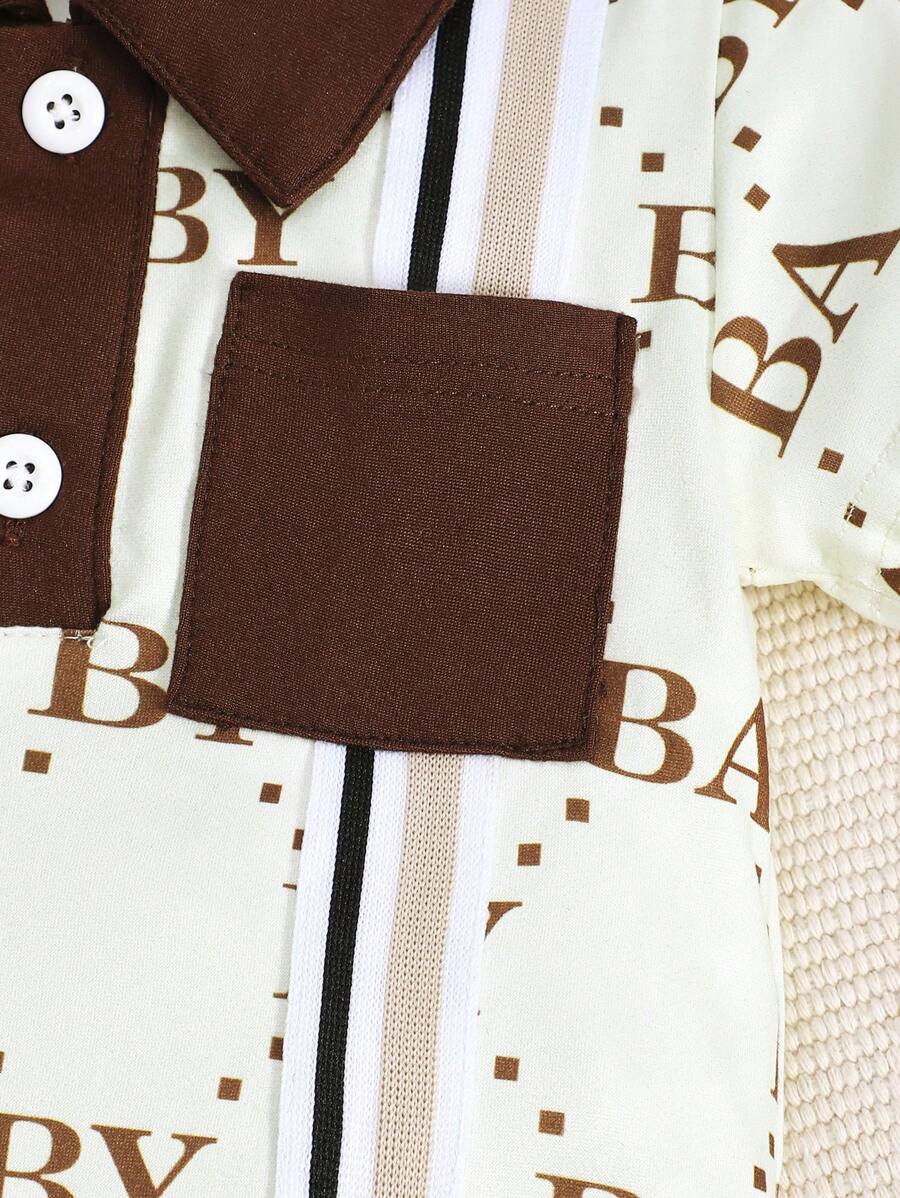 Toddler Boys Letter Print Patchwork Jumpsuit