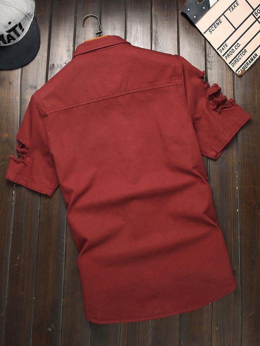 Manfinity Homme Men’s Distressed Denim Short Sleeve Shirt