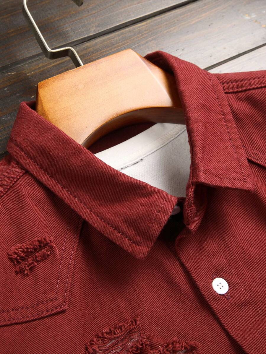 Manfinity Homme Men’s Distressed Denim Short Sleeve Shirt