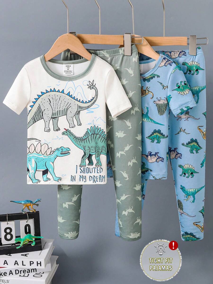Boys Dinosaur Pajama Set – Short Sleeve & Snug Pants