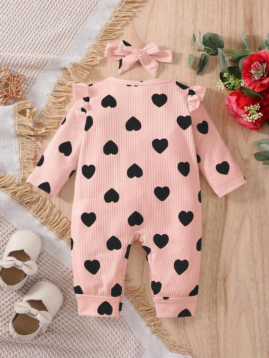 Baby Girl Heart Print Long Sleeve Jumpsuit
