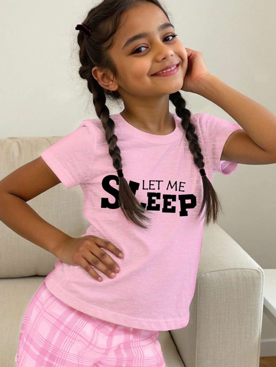 SHEIN Tween Girls Minimalist Pajama Shorts Set
