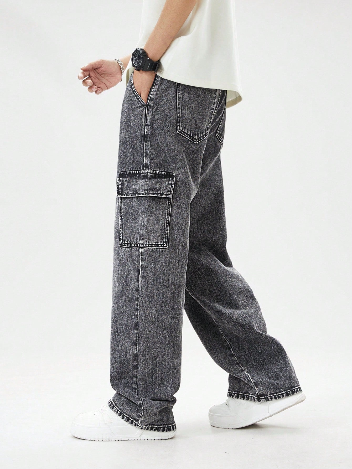 Teen Boys' Solid Color Cargo Jeans