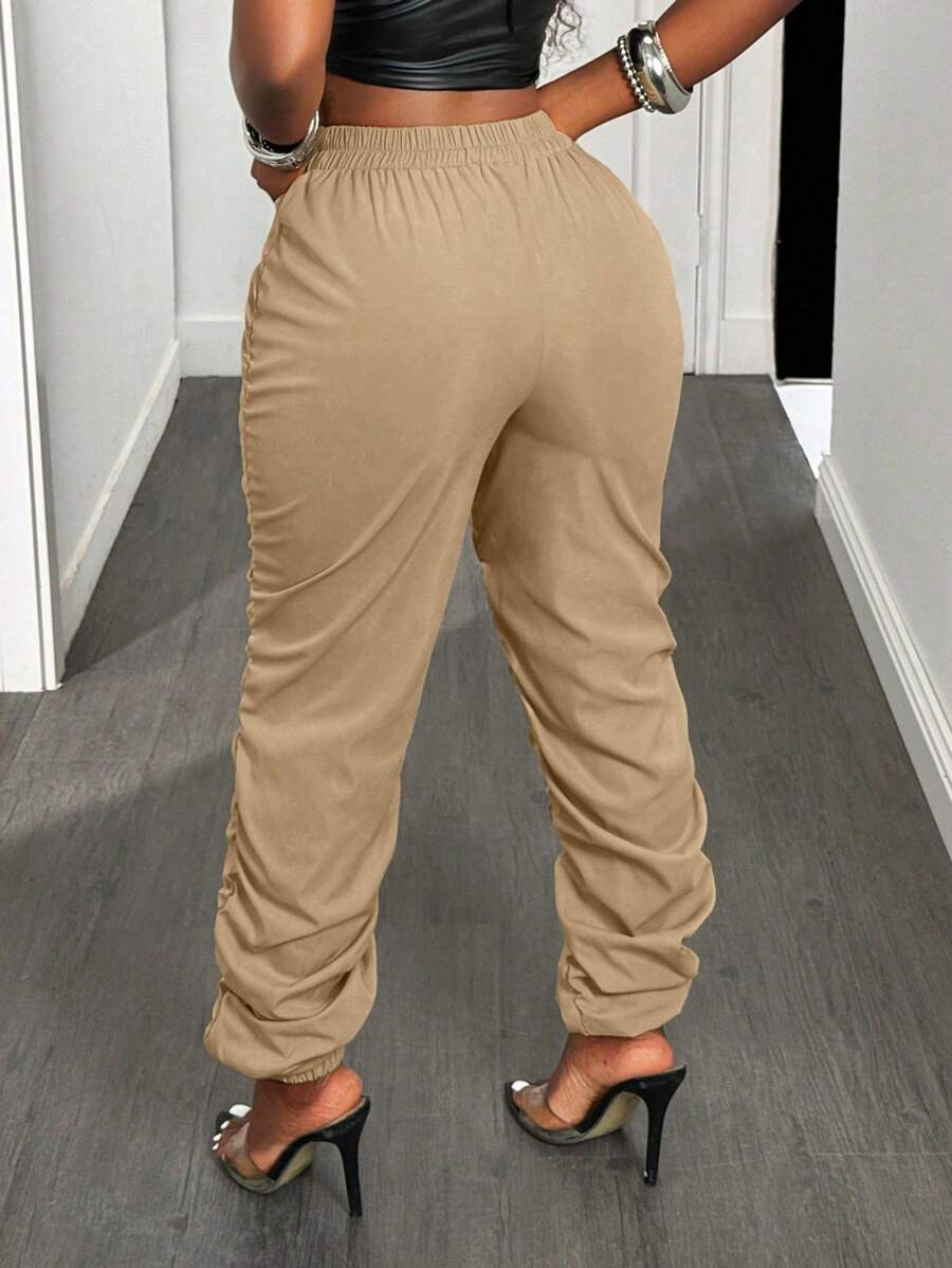 BamGleam Womens Pleated Cuffed Jogger Pants