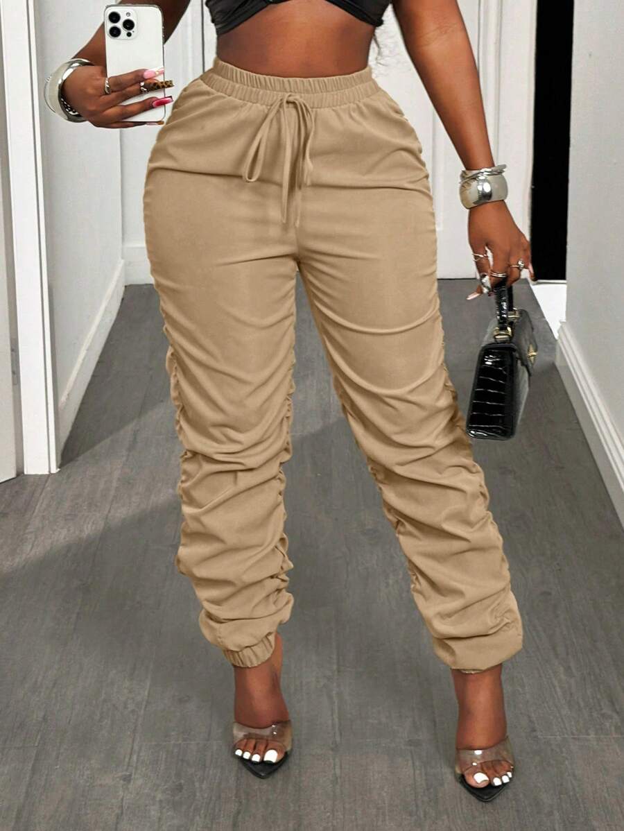 BamGleam Womens Pleated Cuffed Jogger Pants
