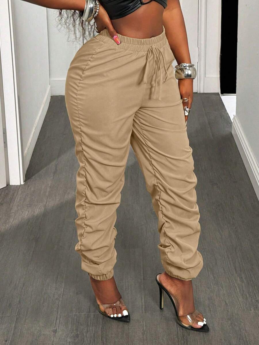 BamGleam Womens Pleated Cuffed Jogger Pants