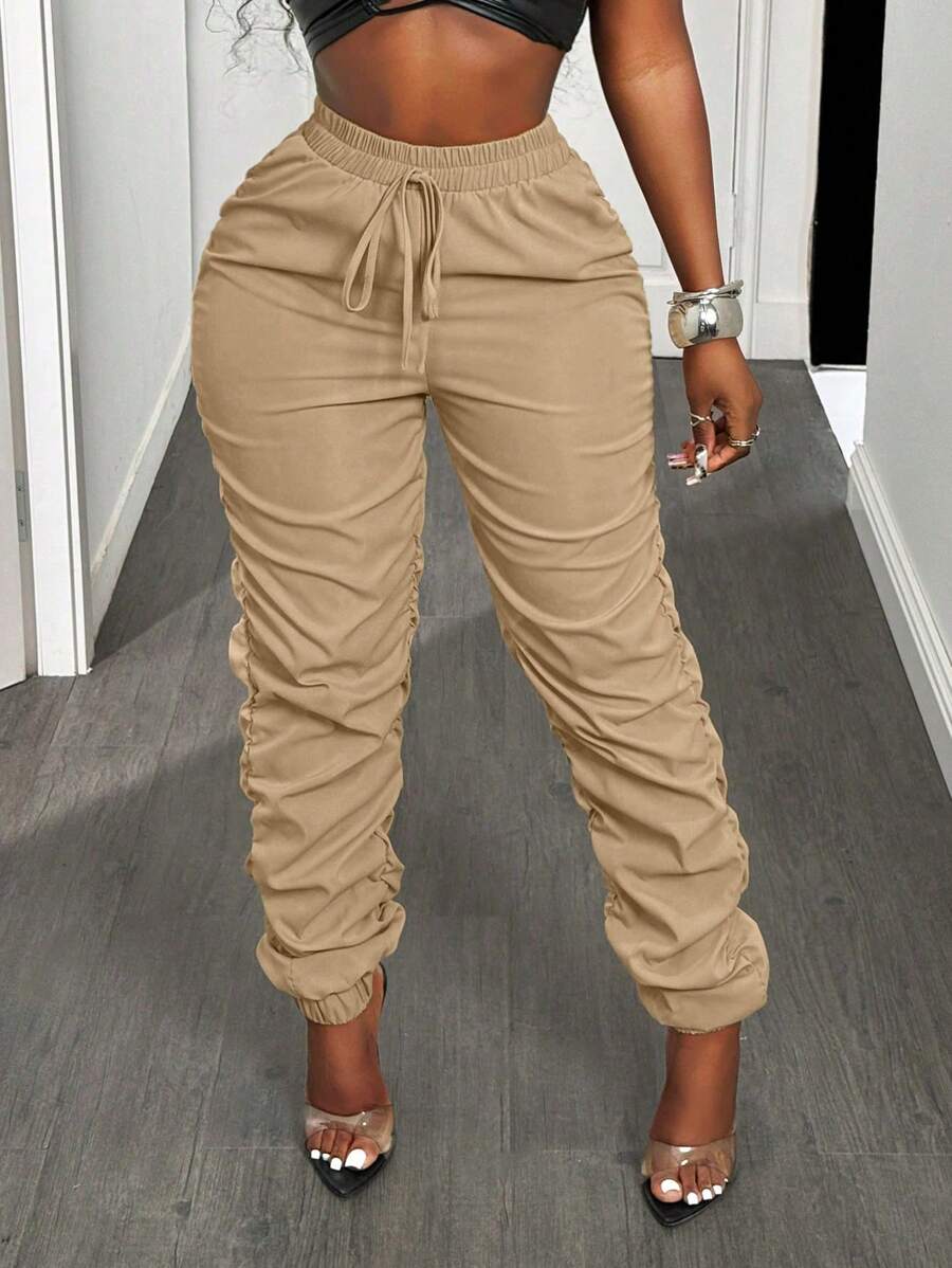 BamGleam Womens Pleated Cuffed Jogger Pants