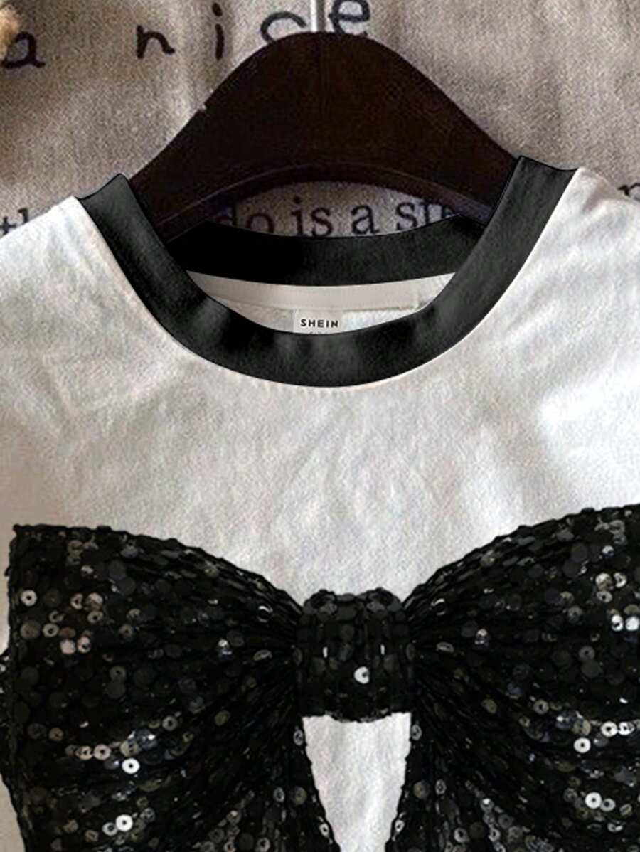 SHEIN Cute & Sweet Black Bow Pattern T-Shirt