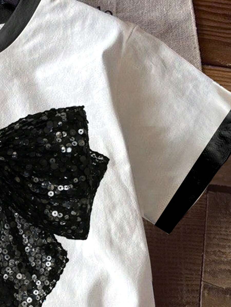 SHEIN Cute & Sweet Black Bow Pattern T-Shirt