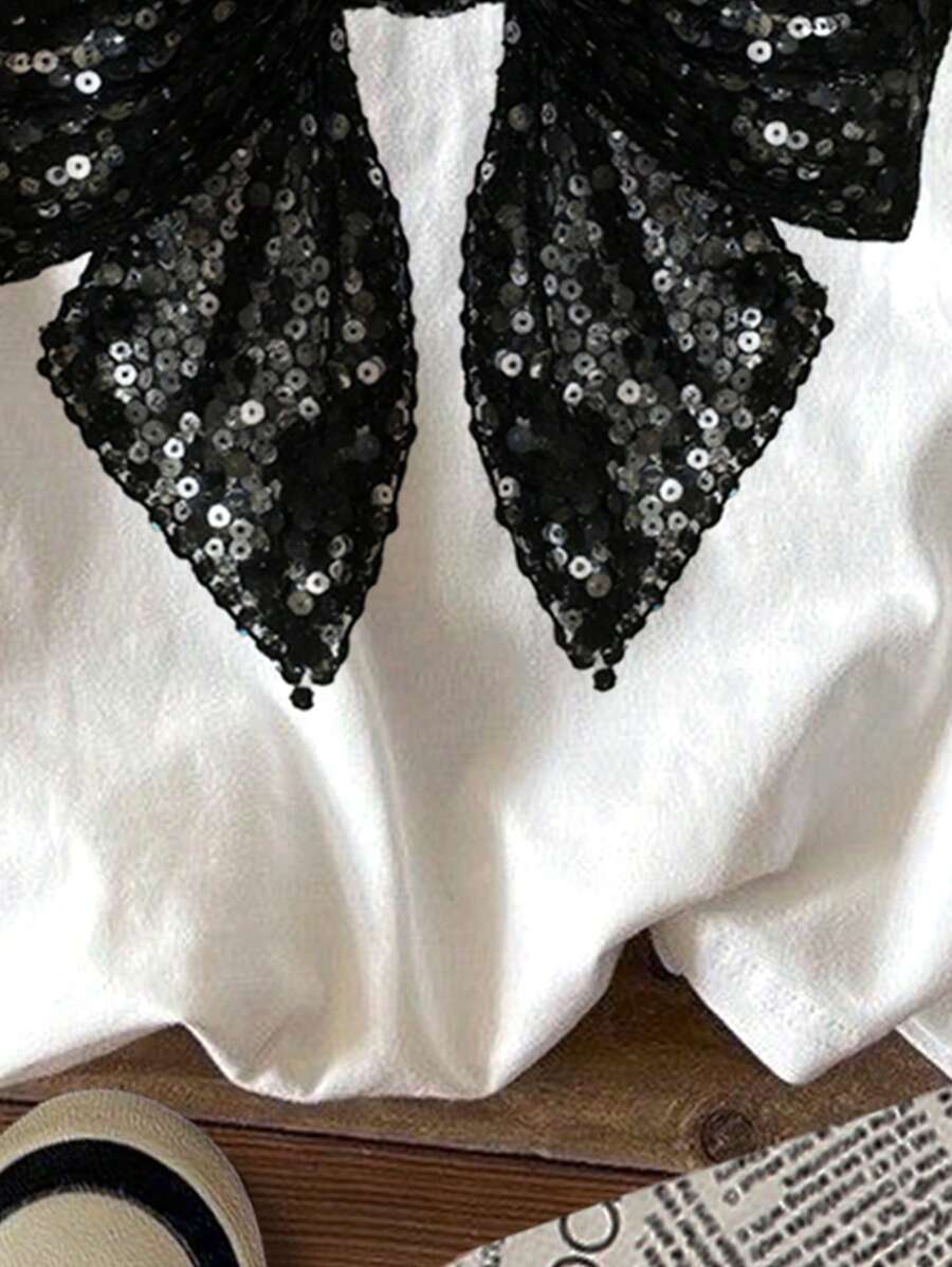 SHEIN Cute & Sweet Black Bow Pattern T-Shirt