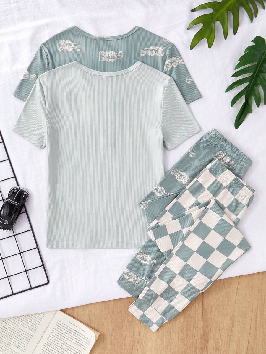 4pcs Boys Car Print Loungewear Set – Snug Fit Pajamas