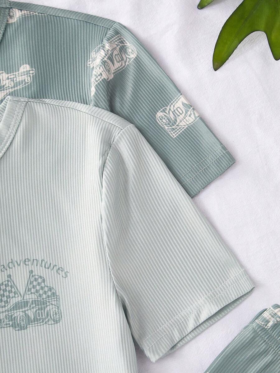 4pcs Boys Car Print Loungewear Set – Snug Fit Pajamas