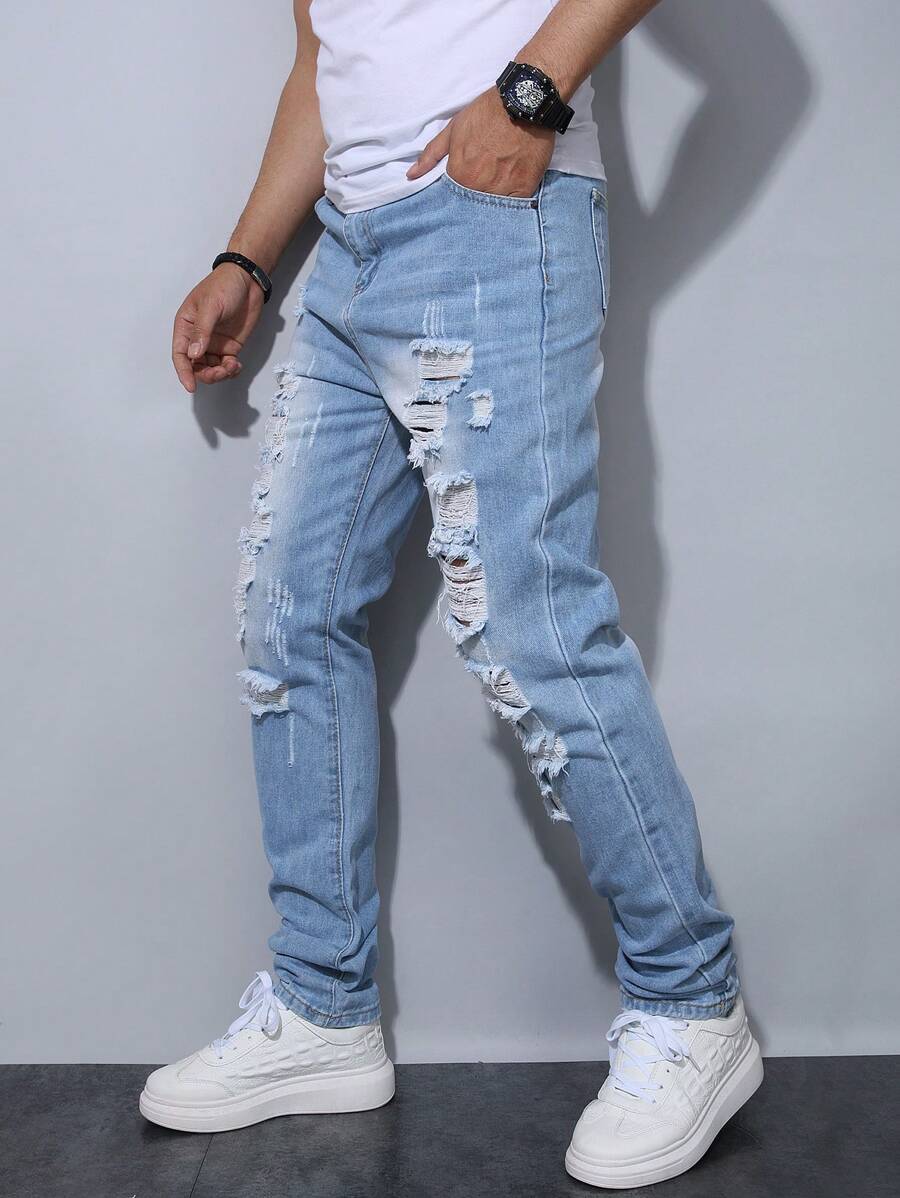 Teen Boys Light Blue Distressed Slim Fit Jeans
