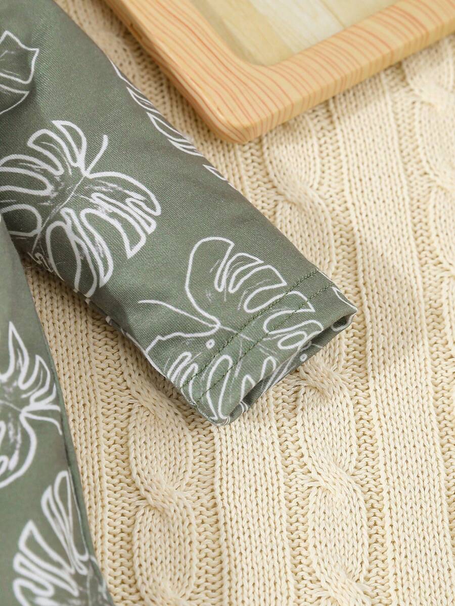 SHEIN 6pcs Baby Set – Green Stripes & Leaf Print