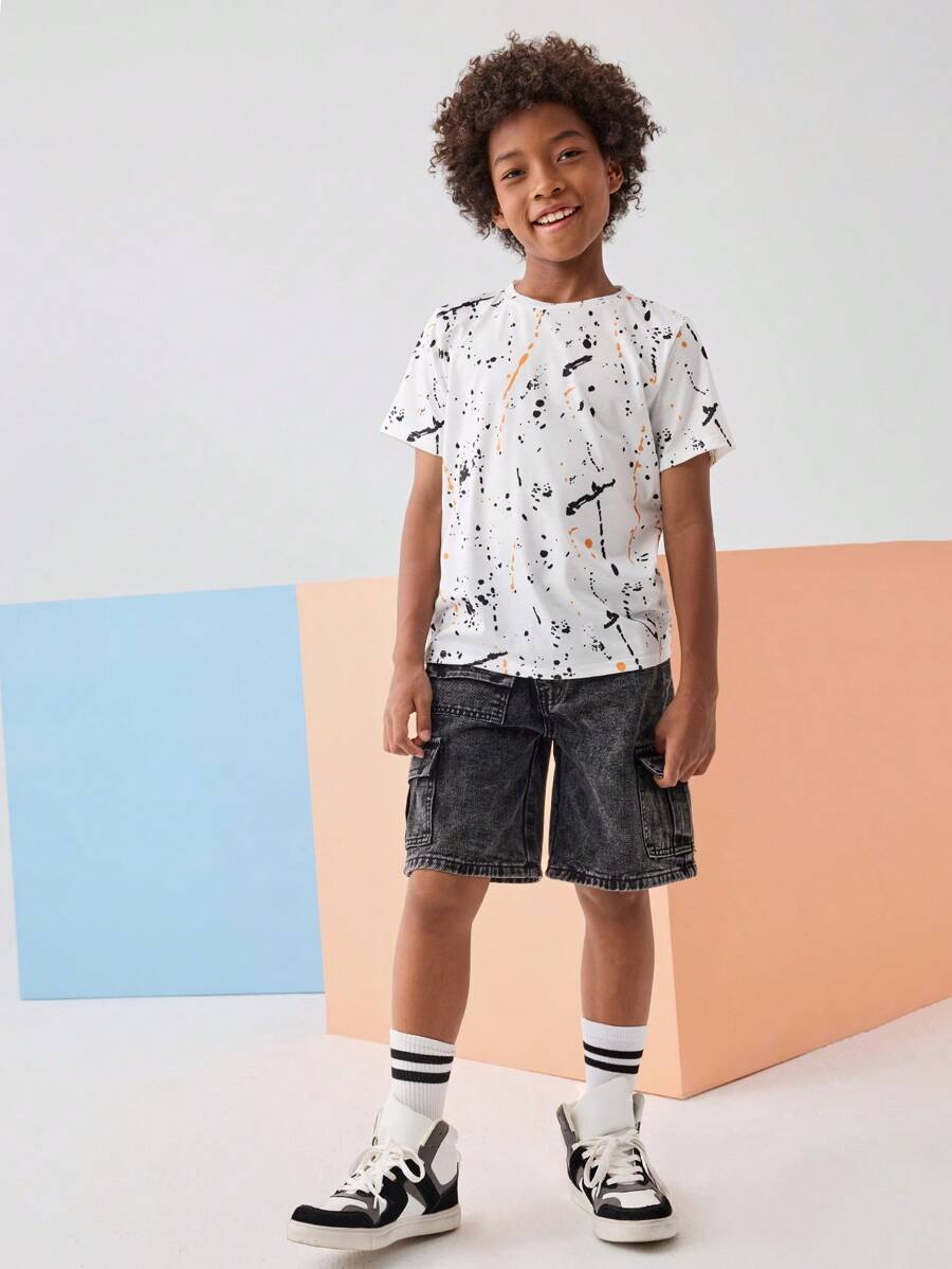 SHEIN Tween Boy Splattered Paint Tee